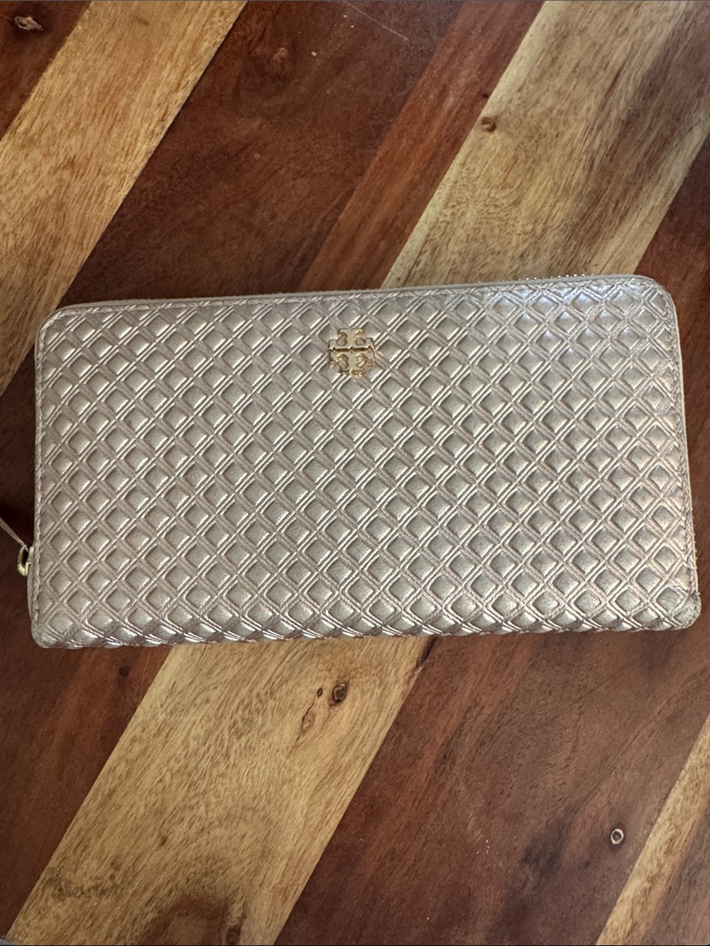 Quilted Metallic Zip Wallet - Gold by Tory Burch